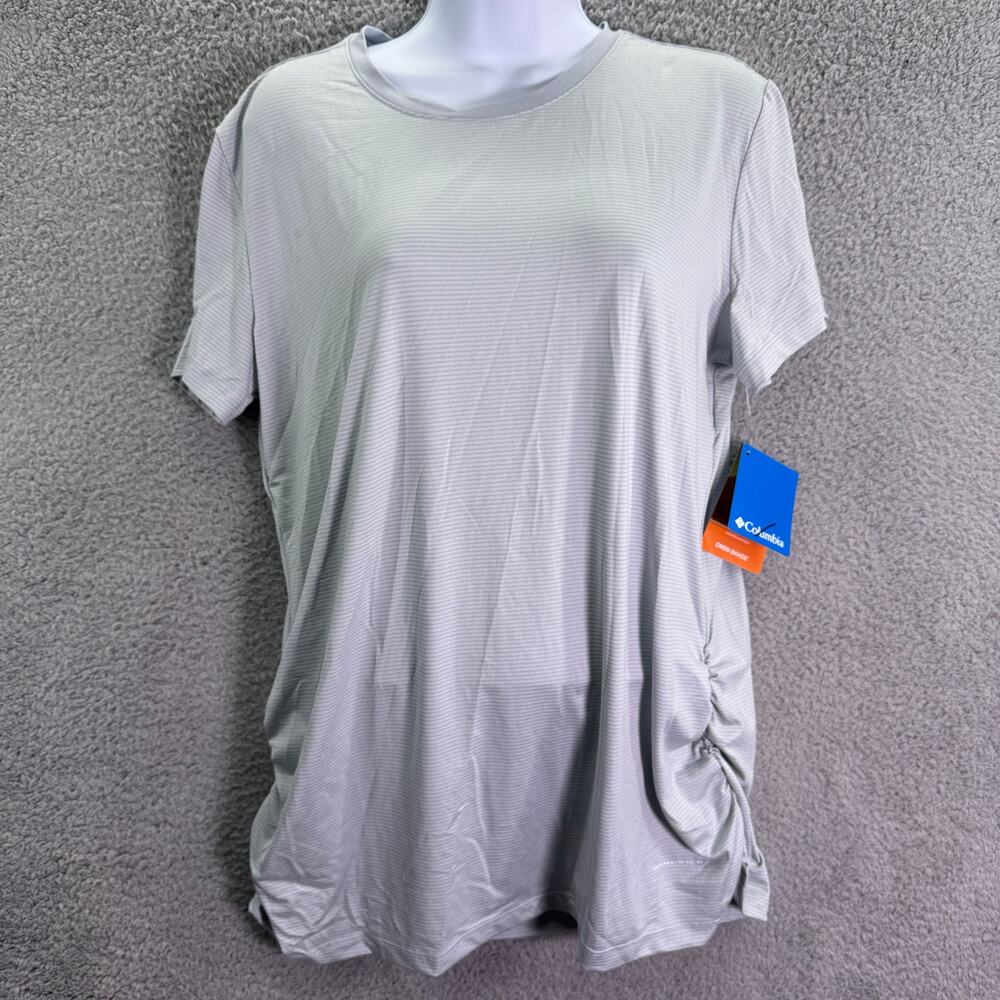 Columbia Omni-Wick Womens‎ XL Gray Striped Hiking T-Shirt UPF Sun Protection Top